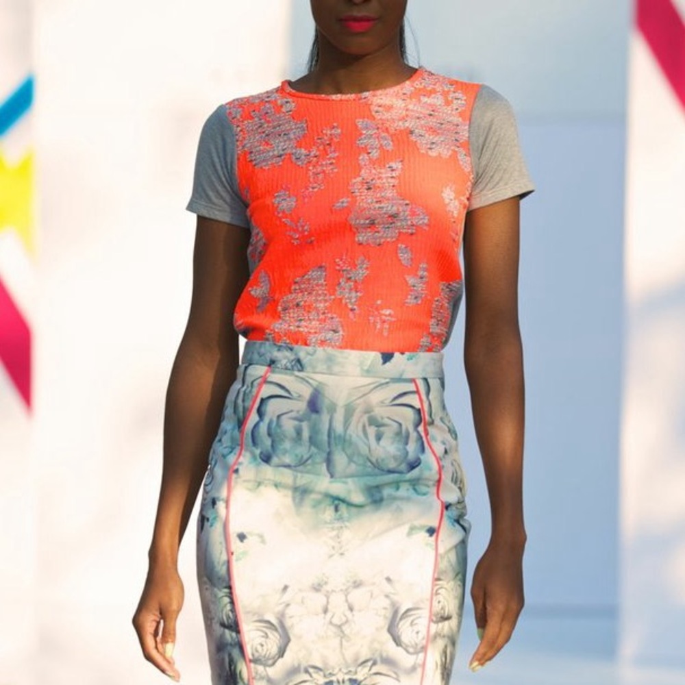 Designer Katharine Kidd Floral Orange and Gray Top